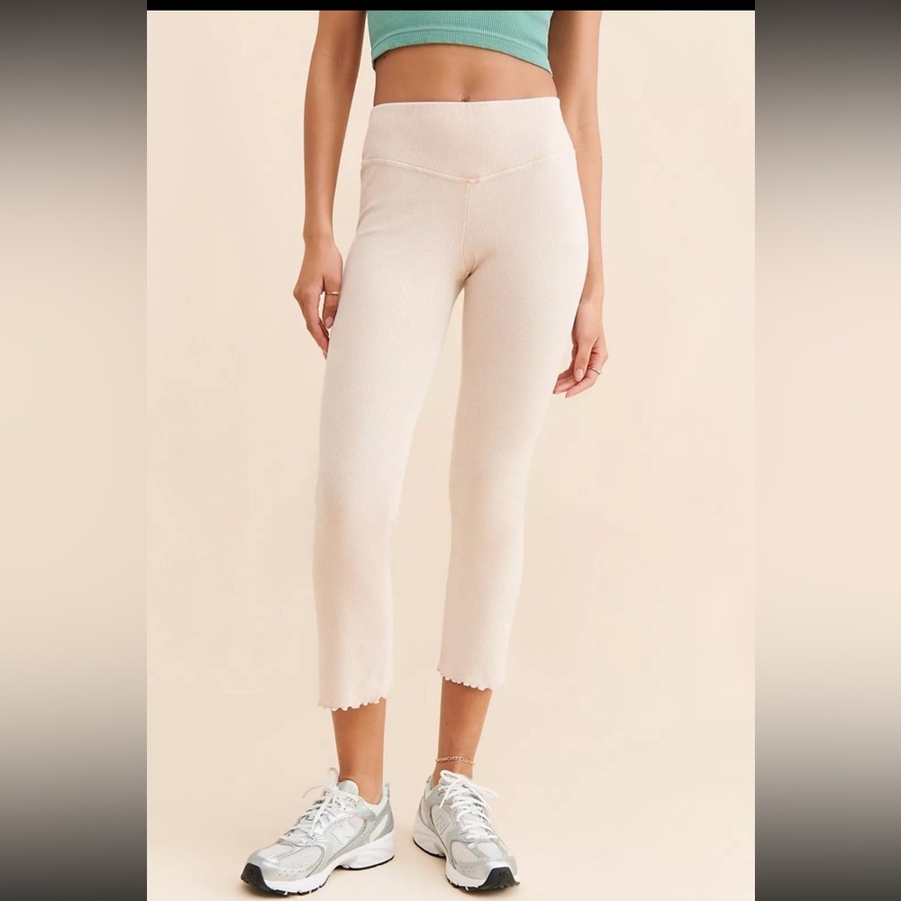 Free People FP Movement Right On Ribbed Flare Pants Womens Size Large Pink Cream